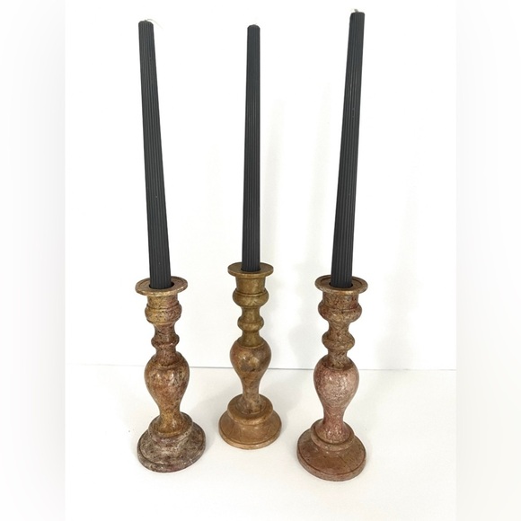 Heavy Antique Stone marble granite candlestick holders